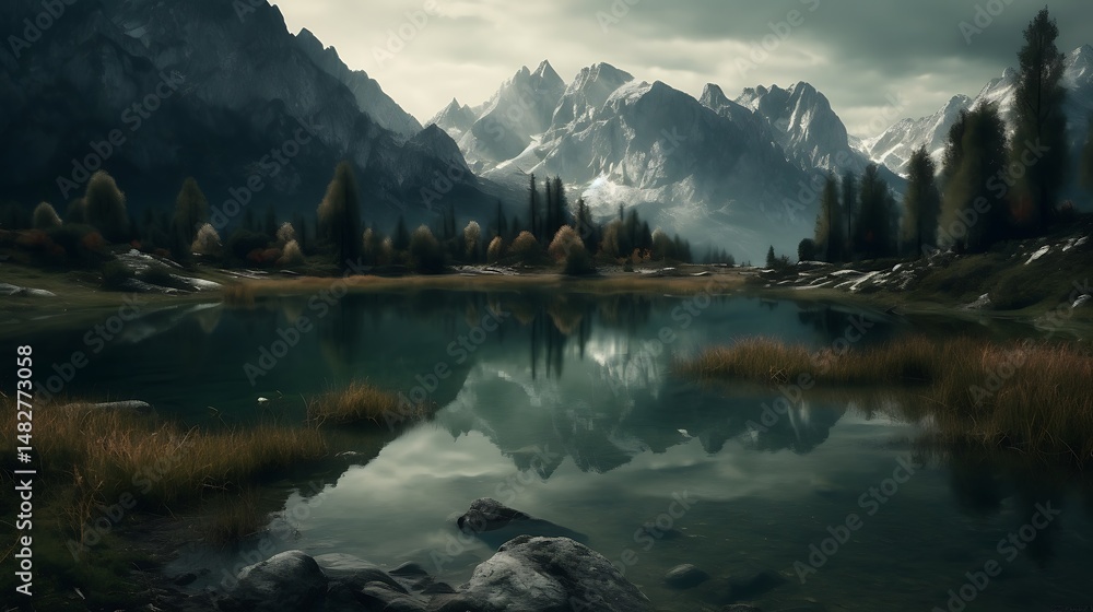 Naklejka premium Mountain Lake Reflection. (7)