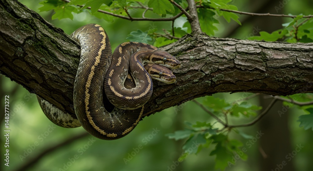 Python Snake Coiled on Tree Branch Python Snake Coiled on Tree Branch