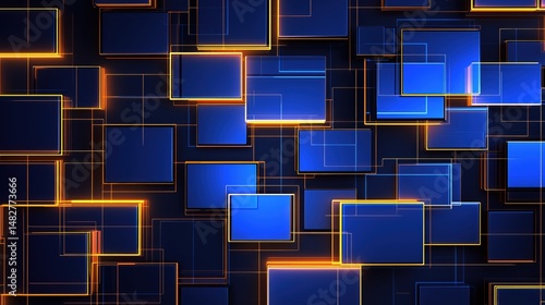 Digital blue rectangles with glowing edges create an abstract design for modern backgrounds and technology