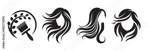 Salon hairstyle icon collection. Woman hair vector icon. Hairstyles with Faceless Silhouettes.  Vector illustration eps 10