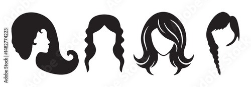Salon hairstyle icon collection. Woman hair vector icon. Hairstyles with Faceless Silhouettes.  Vector illustration eps 10