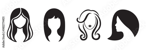 Salon hairstyle icon collection. Woman hair vector icon. Hairstyles with Faceless Silhouettes.  Vector illustration eps 10