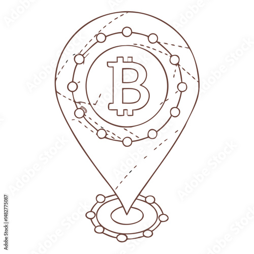 Bitcoin Map Pin Icon Symbolizing Cryptocurrency Location Tracking in Digital Applications