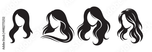 Various Girl Hairstyle Collection. Hair silhouette vector. Women side face with hair care icon. Illustration eps 10