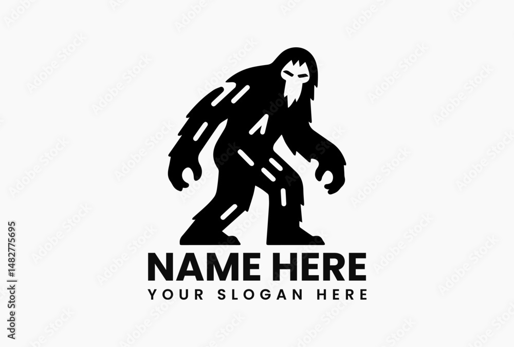 Black and white vector silhouette of legendary Bigfoot creature walking on pristine white background. Cryptid logo concept Black and white vector silhouette of legendary Bigfoot creature walking on pristine white background. Cryptid logo concept