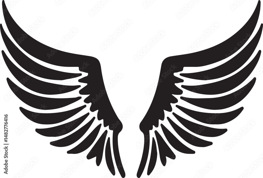 Fototapeta premium Wings icons collection. Black silhouette wings icons. Vector