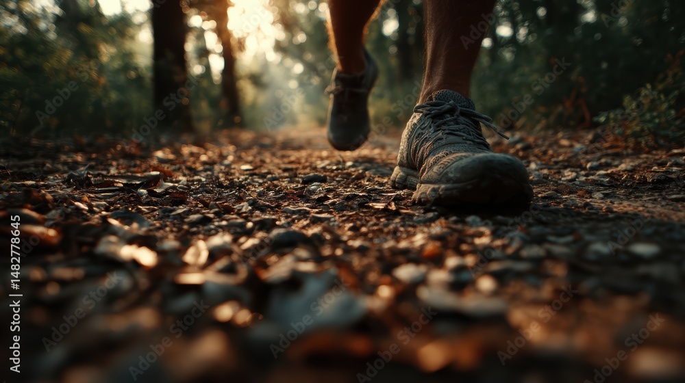 Athlete is feet running on a nature path, focusing on fitness and healthy living. Athlete is feet running on a nature path, focusing on fitness and healthy living.