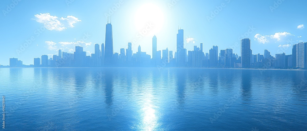 Fototapeta premium City skyline reflected in tranquil water