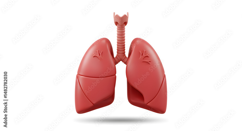 Fototapeta premium 3D Rendered Anatomical Illustration Of Human Lungs In Red Against White Background