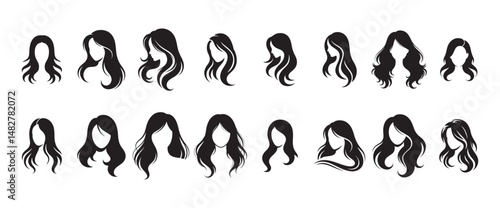 Various Girl Hairstyle Collection. Hair silhouette vector. Women side face with hair care icon. Illustration eps 10
