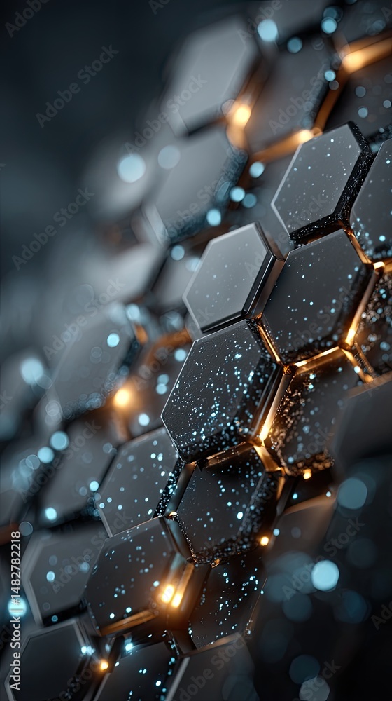 Abstract hexagonal grid with glowing particles Abstract hexagonal grid with glowing particles