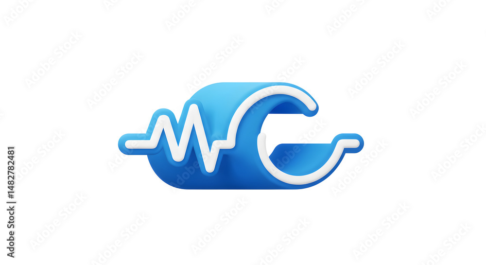 3D Rendered Blue Wave Design with White Heartbeat Line Isolated on White Background 3D Rendered Blue Wave Design with White Heartbeat Line Isolated on White Background
