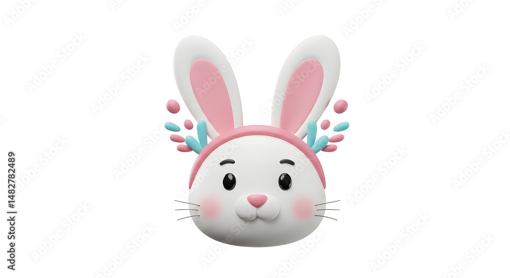 Obraz premium 3D Rendered Bunny Face With Pink And Blue Accents Isolated On White Background