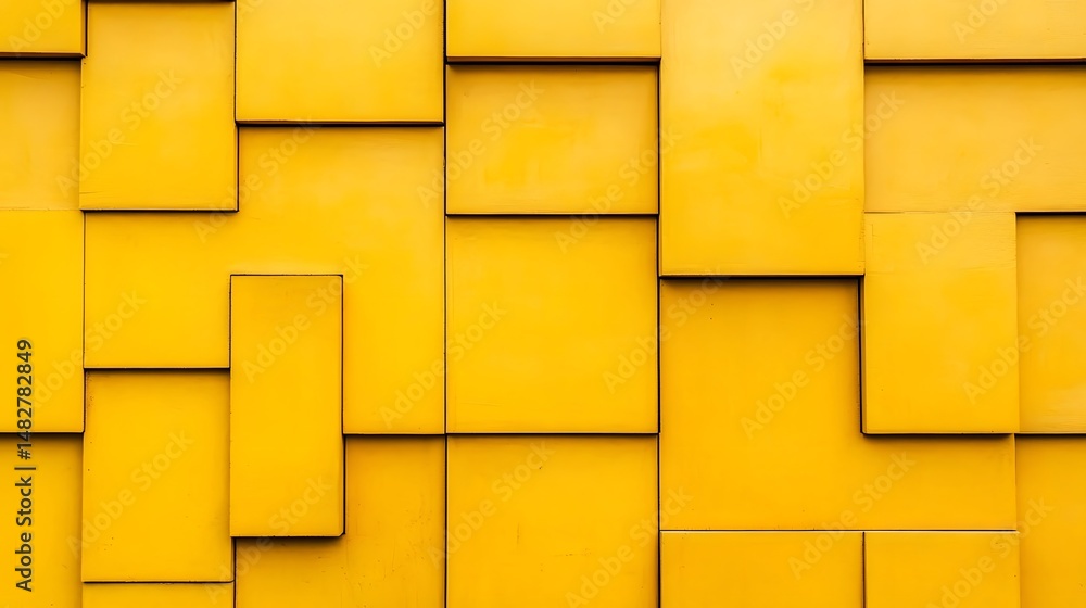 Abstract geometric yellow pattern on a modern architectural wall