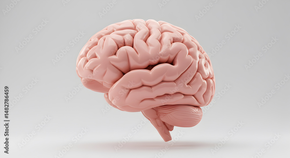 3D Render of a Pink Human Brain against a Plain White Background for Educational or Medical Purposes 3D Render of a Pink Human Brain against a Plain White Background for Educational or Medical Purposes