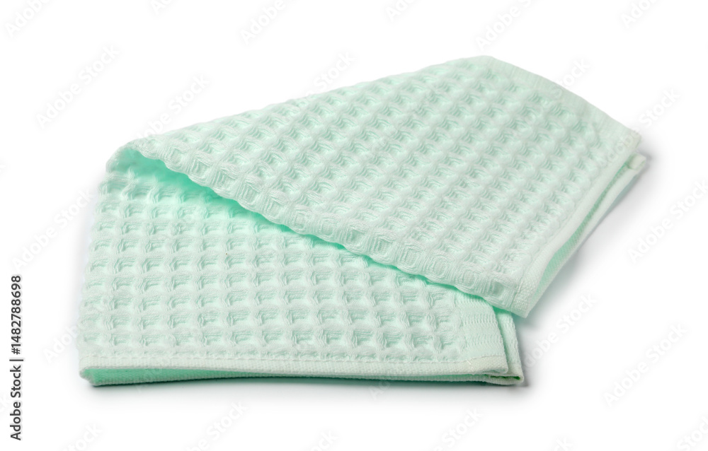 Clean light turquoise waffle towel isolated on white Clean light turquoise waffle towel isolated on white