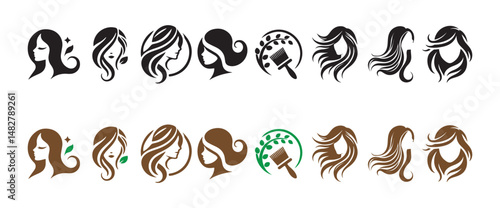 Various Girl Hairstyle Collection. Hair silhouette vector. Women side face with hair care icon. Illustration eps 10
