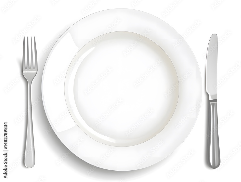 Elegant White Plate and Utensils: Modern Tableware for a Luxury Dining Experience Elegant White Plate and Utensils: Modern Tableware for a Luxury Dining Experience