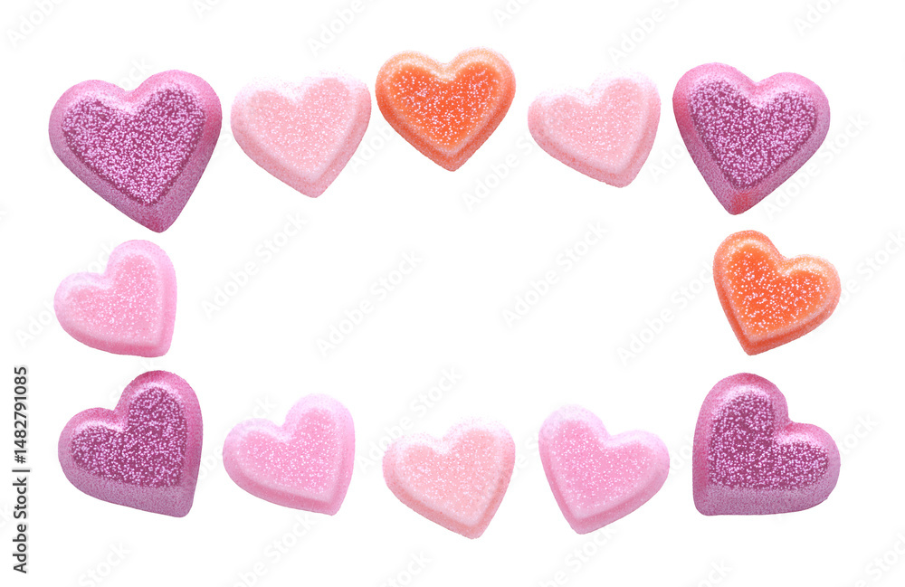 Fototapeta premium Rectangular Love Hearts Frame Isolated on Transparent Background