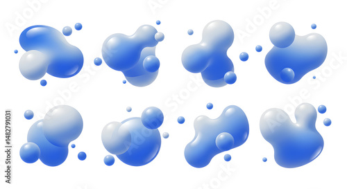 Abstract Blue Fluid Blob Shapes With Gradient Effect Isolated On White Background Modern Digital Art
