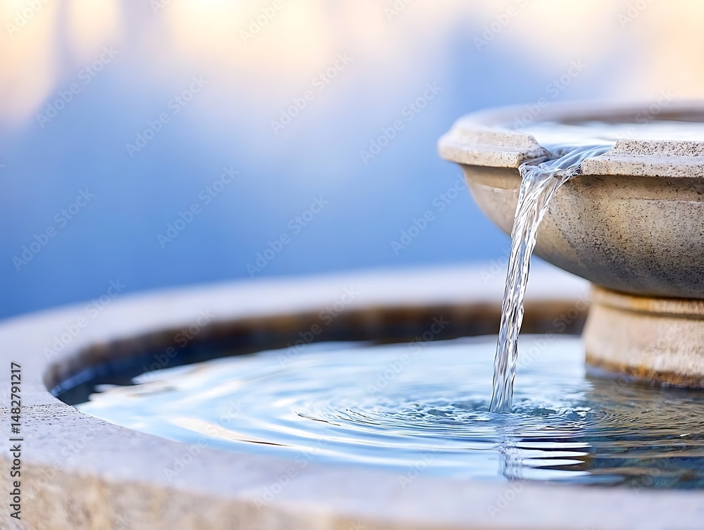 Obraz premium Serene Water Feature Cascading Water into a Stone Basin Tranquil outdoor fountain scene