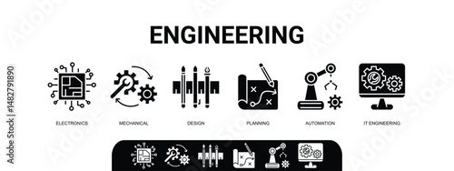 Engineering banner web icon vector illustration engineering. electronics, electronic, mechanic, design, planning, automation, it engineering, infographic, template, concept, banner, icon set, icons 