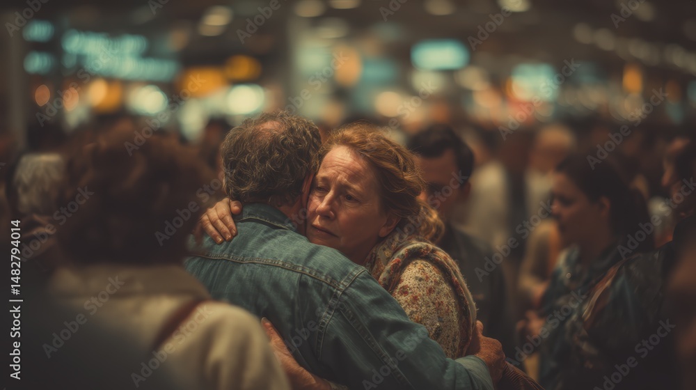 Family members embracing in the airport after a long time apart Family members embracing in the airport after a long time apart