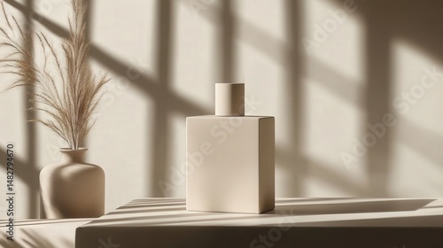 Wallpaper Mural minimalist square-shaped bottle in matte neutral tones, paired with a subtle shadow for texture Torontodigital.ca