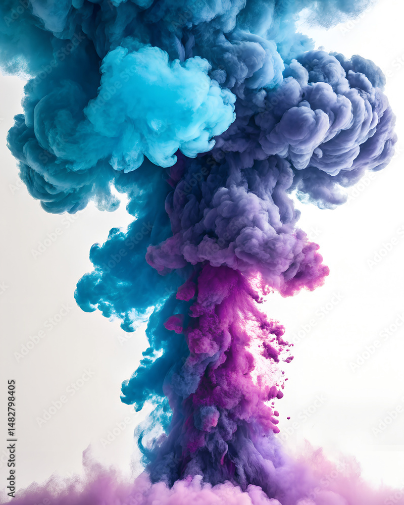 Fototapeta premium Abstract Ink Explosion: Blue and Purple Powder Cloud 