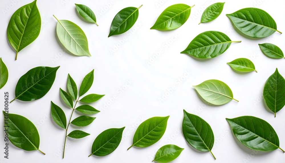 Fototapeta premium Vibrant Green Leaves on White Background: A Nature Photography