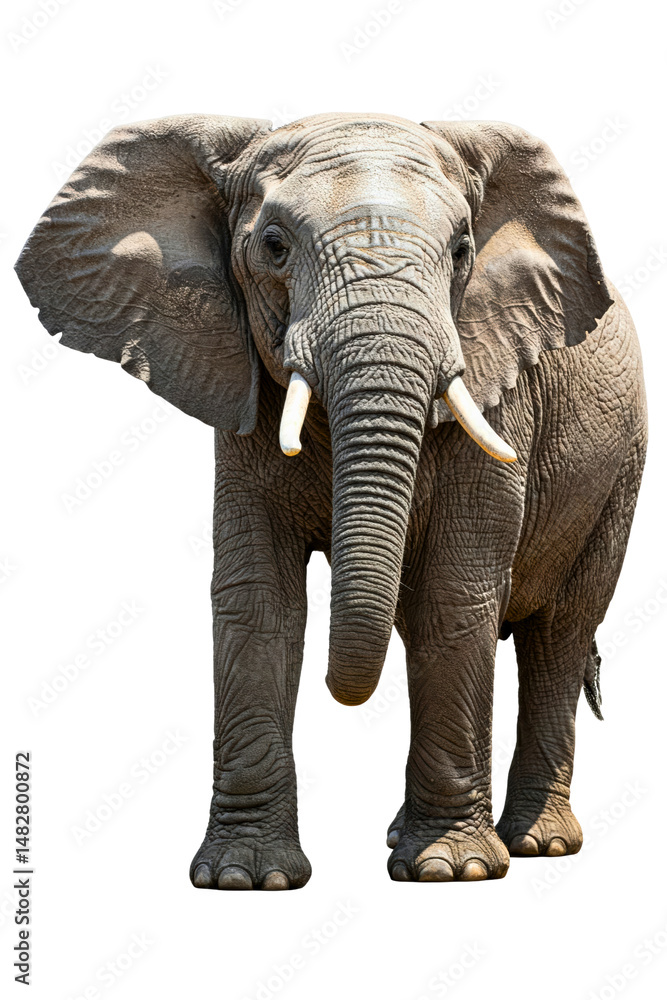 Fototapeta premium Majestic Elephant with Large Tusks and Wrinkled Skin isolated on a transparent background