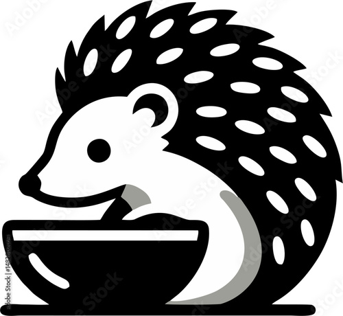 Cute Hedgehog Eating from a Bowl – Black and White Vector Illustration
Adorable black and white vector illustration of a hedgehog eating from a bowl. 