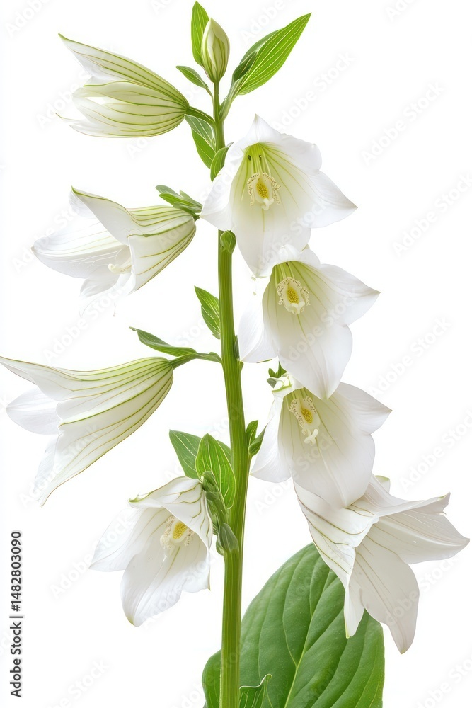 Fototapeta premium Detailed hosta foliage with blooming flowers, ideal for enhancing floral-themed garden visuals or botanical projects.