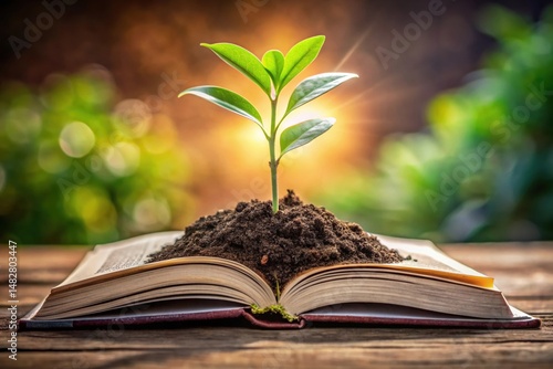 Growth, Knowledge, and Nature A Seedling Emerging from an Open Book