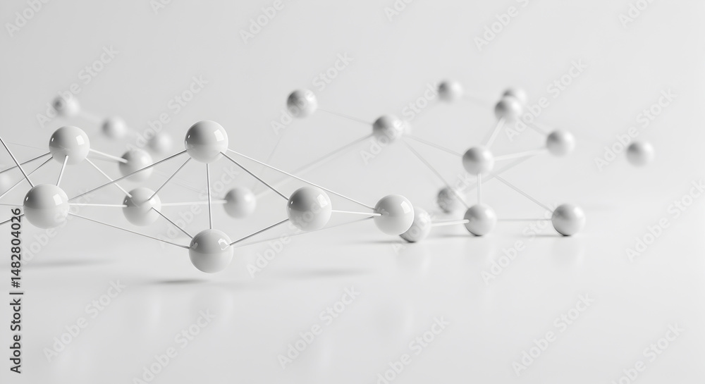 Obraz premium Abstract White Spheres Connected by Lines on White Surface with Soft Shadows