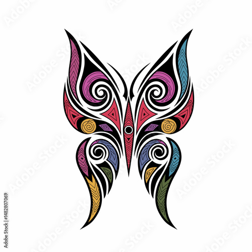 Colorful Tribal Butterfly with Geometric Wings