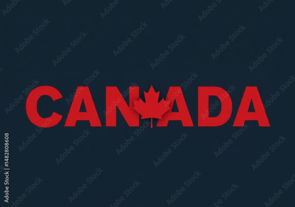 Concept of Canada Day with red Canada text and maple leaf design Concept of Canada Day with red Canada text and maple leaf design