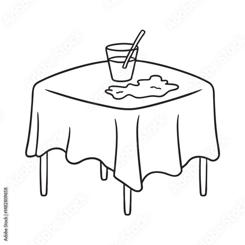A tablecloth stained from spilled juice during breakfast