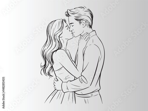 A black and white illustration of an intimate embrace between a man and woman, their bodies intertwined in a sensual pose, their faces close together but obscured.