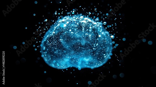 Wallpaper Mural Aqueous blue sphere with bubbles and droplets against a stark black background in a macro shot Torontodigital.ca