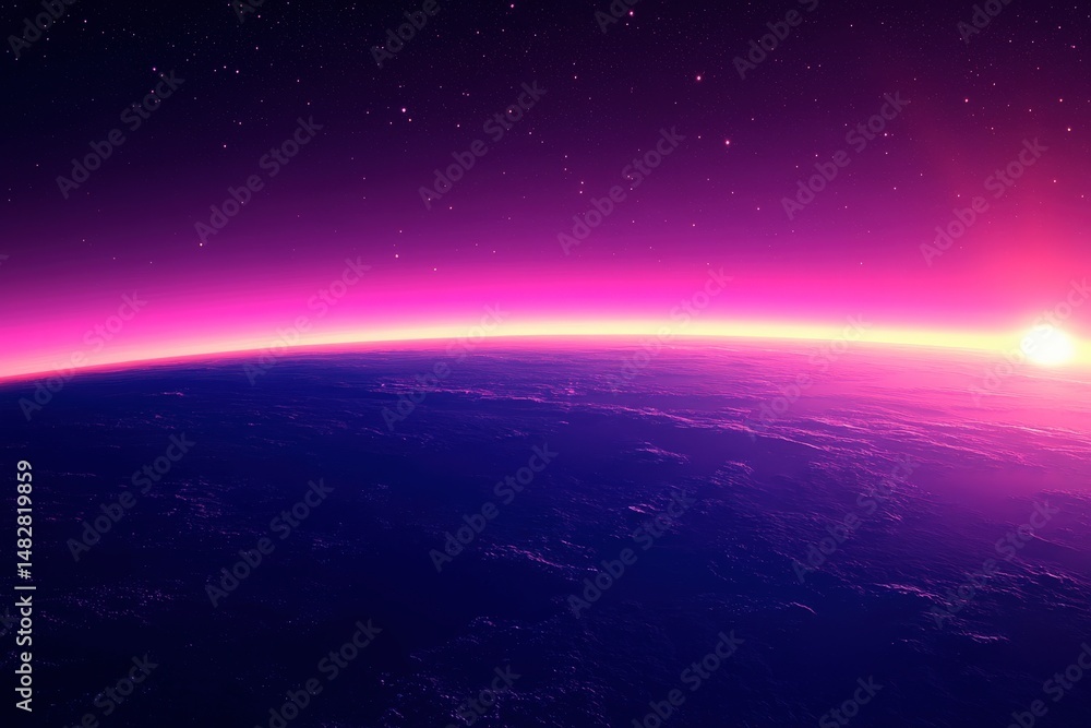 Fototapeta premium Vibrant sunrise over Earth's horizon in space.