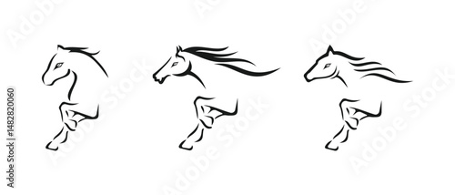 Three Majestic Unicorns in  Mythical Creatures, Fantasy Art, Isolated on White Background Cutout