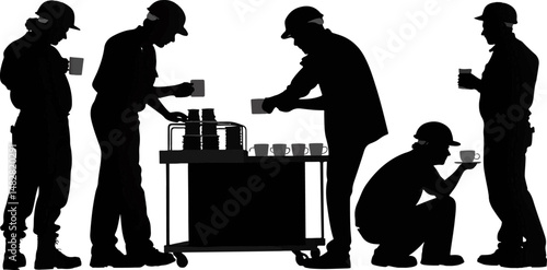 Workers Break Silhouette: Coffee Cart