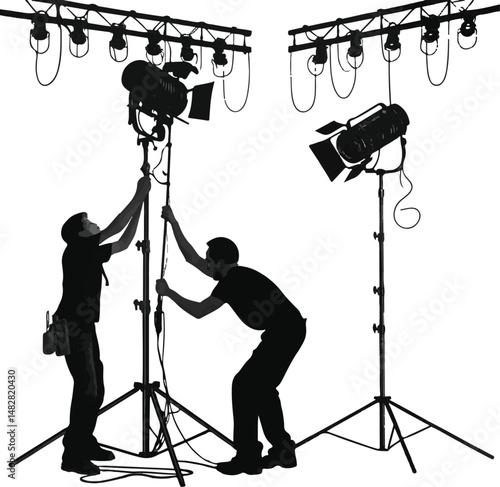 Lighting Crew Silhouette: Film Studio Setup