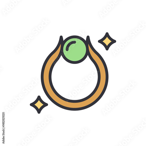 Elegant Golden Ring With A Green Gemstone On Transparent Background