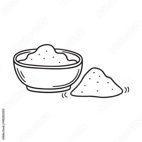A tapioca flour spilled beside a mixing bowl on the kitchen counter