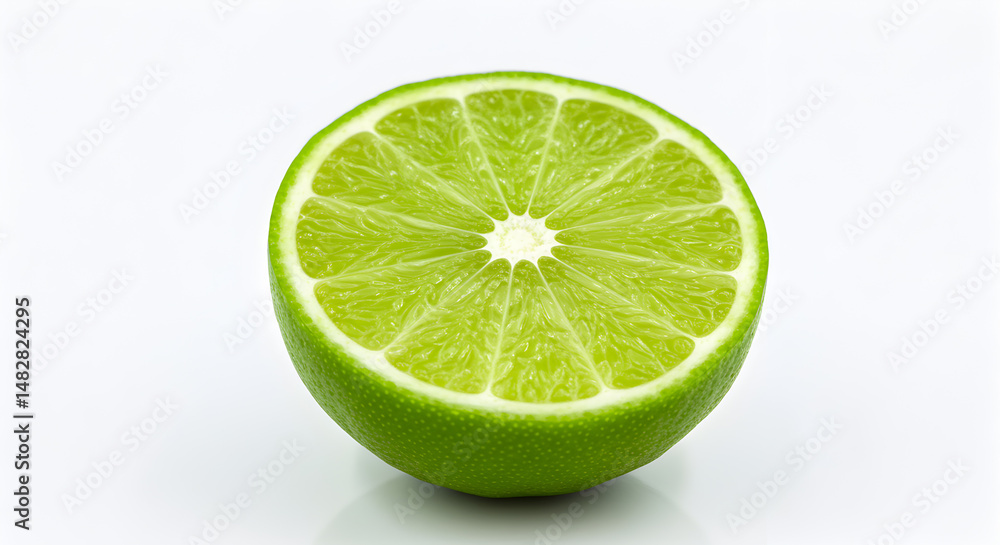 Close Up of Halved Green Lime on White Background Showcasing Texture and Detail Under Bright Lighting Close Up of Halved Green Lime on White Background Showcasing Texture and Detail Under Bright Lighting