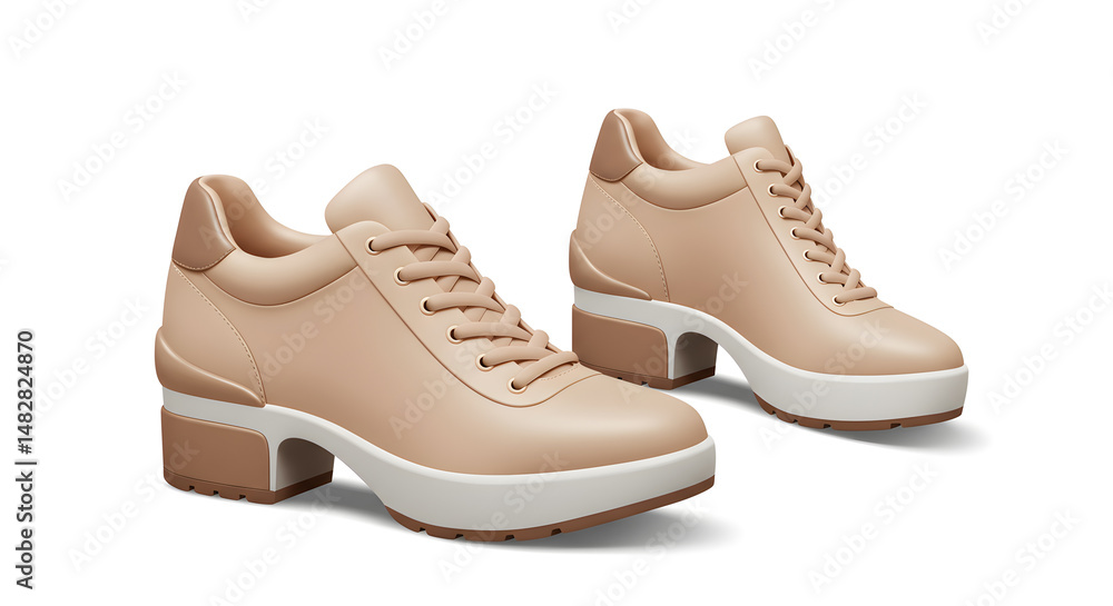 Beige Leather Boots With White Soles And Laces Against White Background Beige Leather Boots With White Soles And Laces Against White Background