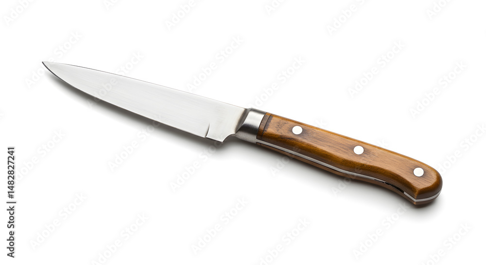 Close Up Of Serrated Knife With Wooden Handle On White Background Close Up Of Serrated Knife With Wooden Handle On White Background
