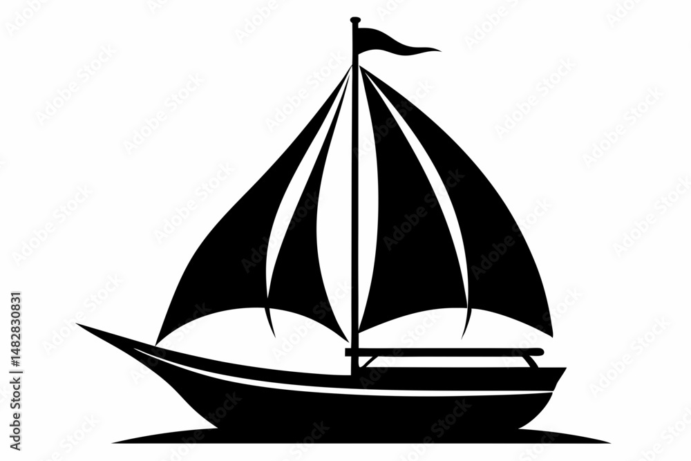 Fototapeta premium sailboat silhouette line art vector illustration with a white background